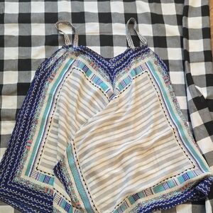 Maurices Blue & Gray Striped Border V-Neck Cami Top 2x